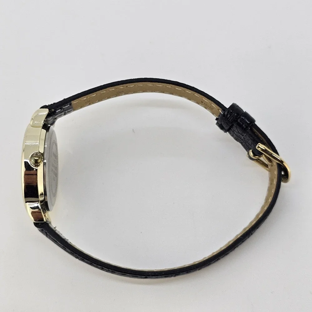 Women's Watch 28MM Cream Dial Black Faux Leather Bands NEW Battery